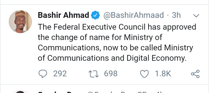 FG Approves The Change Of Name By Ministry Of Communications