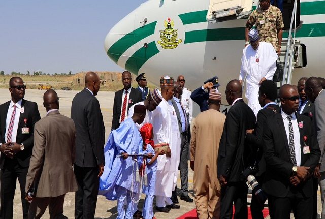 Buhari Arrives Maiduguri Airport To Attend COAS Conference