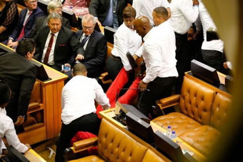 Outrageous Fight Witnessed In South African parliament during President Jacob Zuma's speech