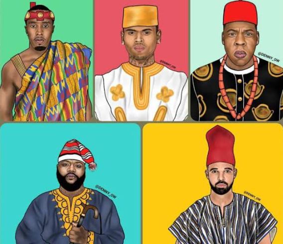 Ghanaian Artist's Cute Illustration of American Artistes wearing African Clothes