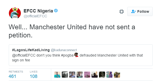 EFCC replies angry Manchester United Fan