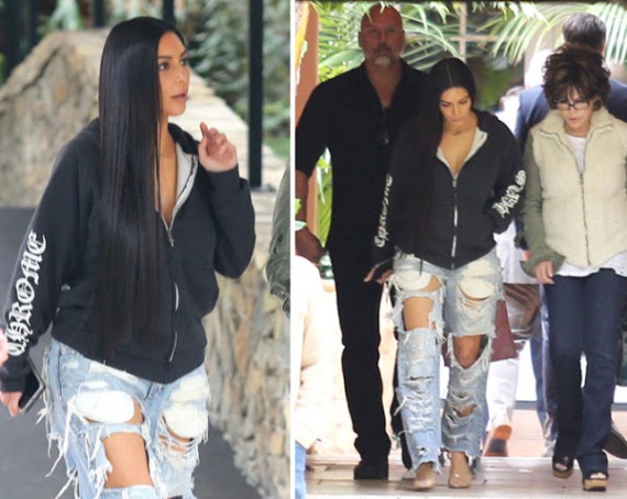 Kim Kardashian dressed in Tattered Jean