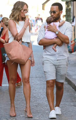 John Legend, Wife Chrissy Teigen and baby Luna on the streets in St Tropez