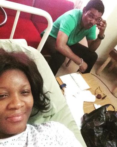 Omotola Jalade Ekeinde in hospital - shares photo with husband