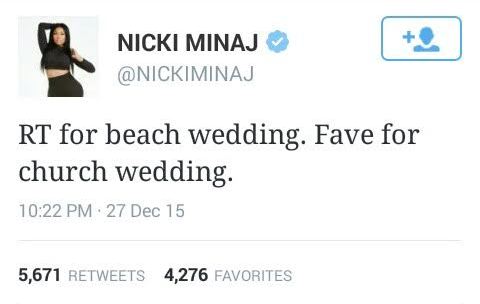Nicki Minaj wants fans to decide her wedding venue