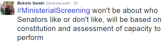 Bukola Saraki assures Nigerians that ministerial screening will be fair