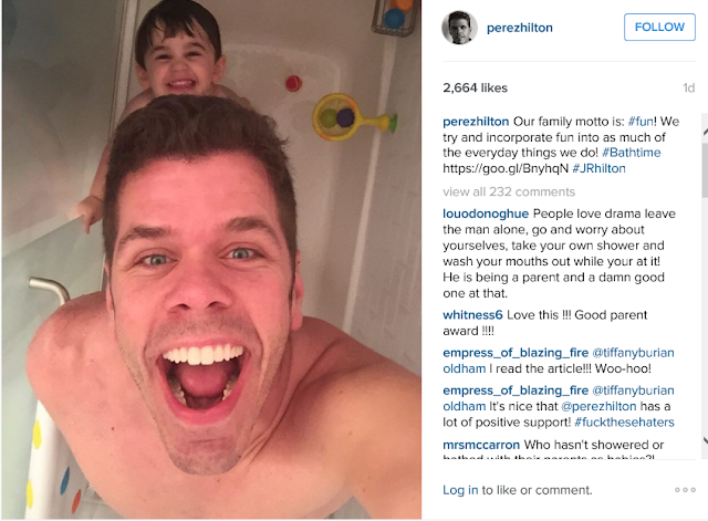Can a father take a shower with his kid - Perez Hilton tried it