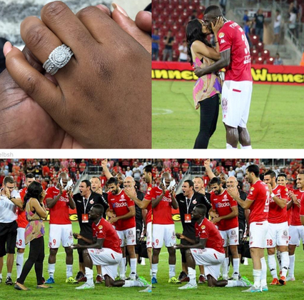 Nigerian footballer proposes to girlfriend on the pitch
