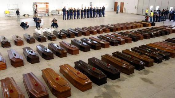 Hundreds of Caskets of Hundreds of Africans who drowned
