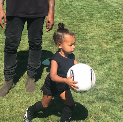 North West plays Football with Kanye