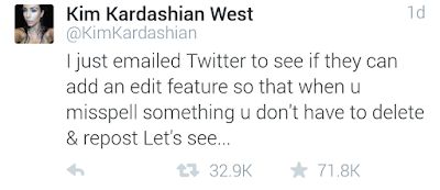 Kim Kardashian suggests Edit Feature to Twitter