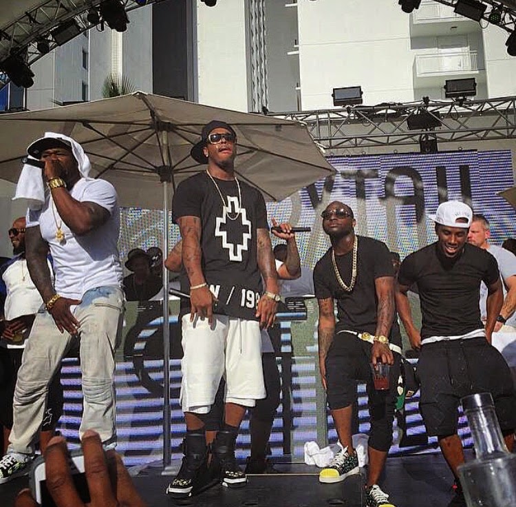 Davido seen performing with 50 cent at a pool party at SLS in Las Vegas