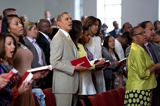 Look at this picture of Obama in church