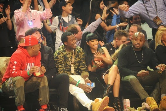 Nicki Minaj and Meek Mill at a Basketball Game