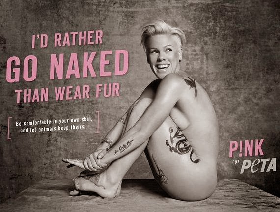 Pink goes nude for PETA and the animals