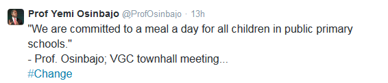Osinbajo committed to a free meal everyday for public primary schools, something Buhari would likely not like