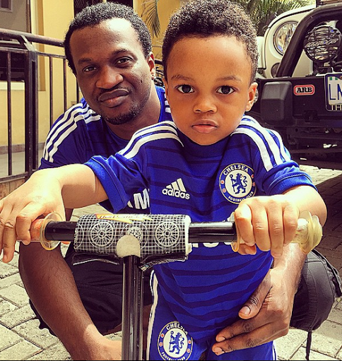 Peter Okoye and his son, proud Chelsea fans