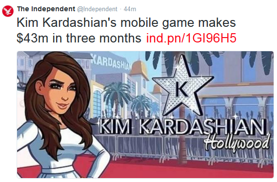 Kim Kardashian's Mobile Game App making miilions
