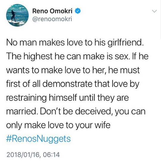 Reno advises Young People About Love and Sex
