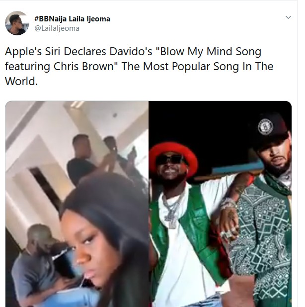 "Davido's Blow My Mind is the most popular song on Earth" - Apple's Siri